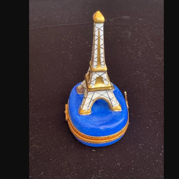 Rare Limoges France Peint Main Eiffel Tower Cobalt & Gold Eiffel Tower Clasp Box - Picture 8 of 10